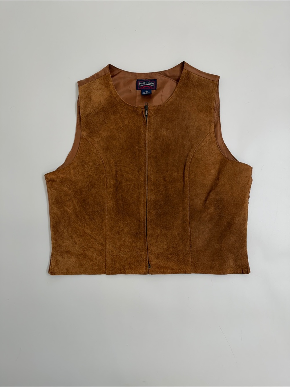 Vintage Leather Vest Minimalist Brown‎ Zip Front Tailored 90’s Quiet Luxury